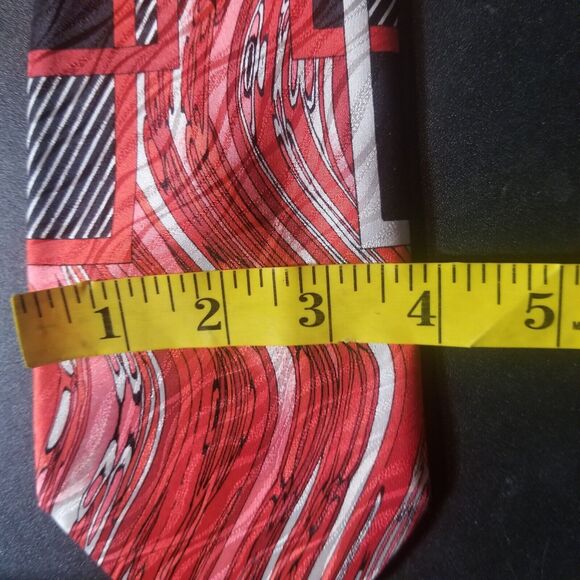 ANTONIO RICCI Men's 100% Silk Necktie ITALY Designer Geometric Red EUC - Picture 9 of 10